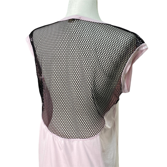 ALALA | sz L Women's Light Pink/Black Mesh Back Sheer Lightweight Active Tee - Picture 6 of 8